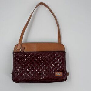 Consuela Wine Candy Crush Slim Quilted Patent Leather Shoulder Bag With Tan Acce